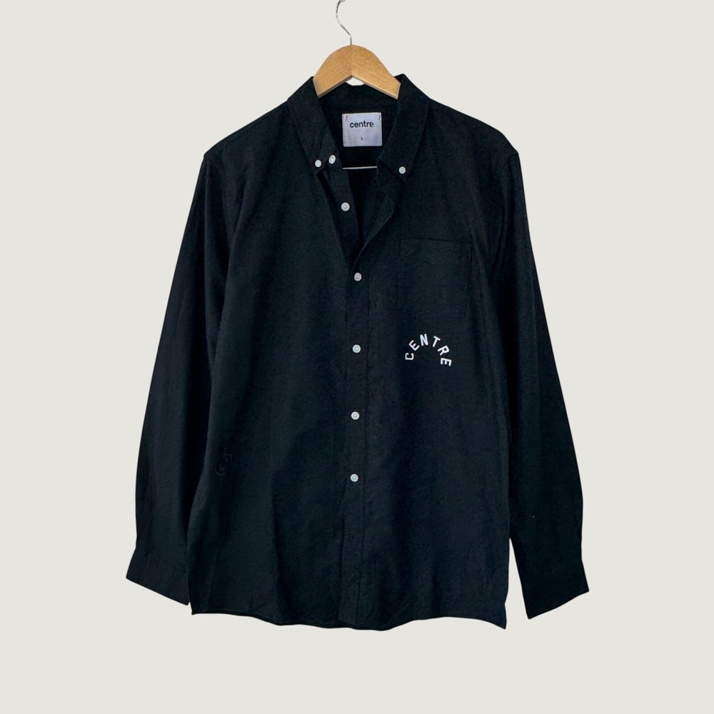 Centre‎ Button Down Shirt Mens Large Black Long Sleeve Streetwear Minimalist